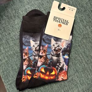 3 Pair Unisex Halloween Crew Dress Socks Cats Pumpkin Skeleton Novelty Size 6-12